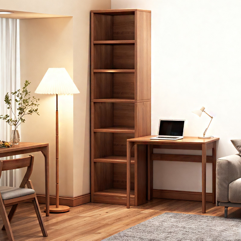 Solid Wood Bookshelf Grid Cabinet Wall-To-Ceiling Storage Rack Corner Home Student Living Room Wall Bookcase Chinese Style Cabinet