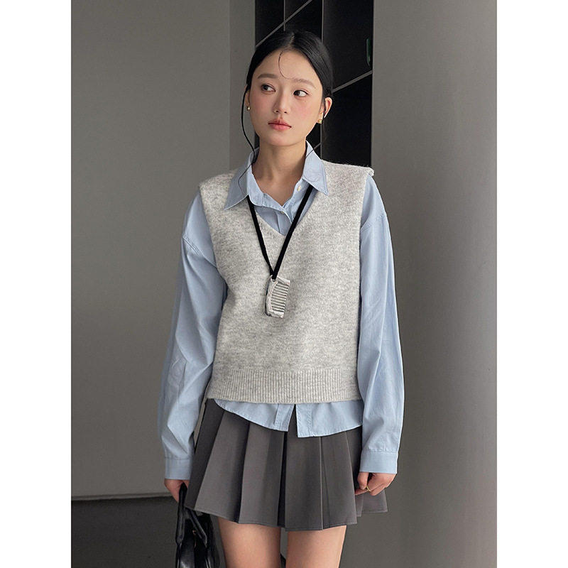[Shirt Companion] Song Ming Korean Commuter V-neck Wool Vest Women's Autumn New Top N106B