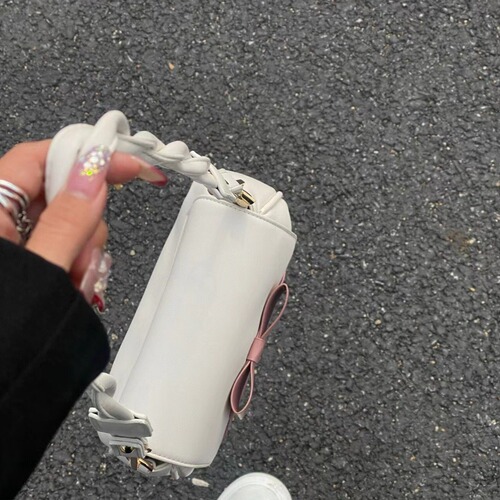 2024 spring new style simple and versatile bow small square bag pleated cloud bag soft one-shoulder crossbody bag for women