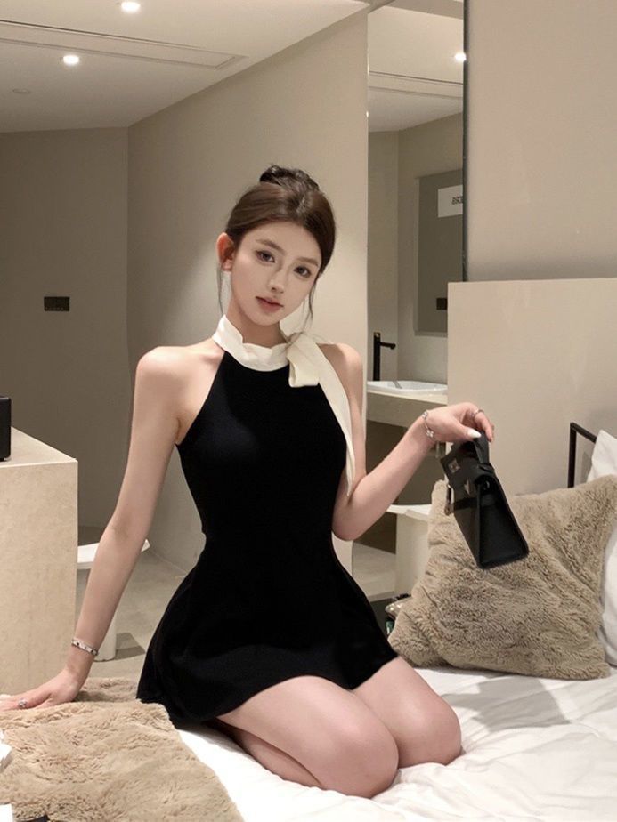 商品详情图_法式黑色无袖连衣裙女夏季新款超仙气质蝴蝶结显瘦短