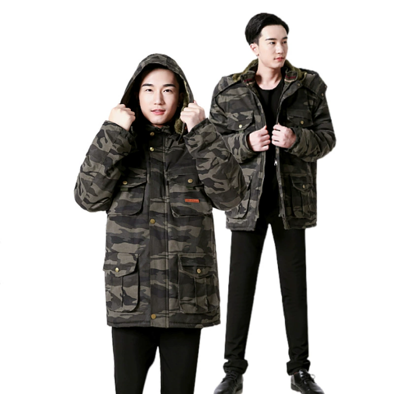 Camouflage demi-season long warm coat, keep warm work down jacket
