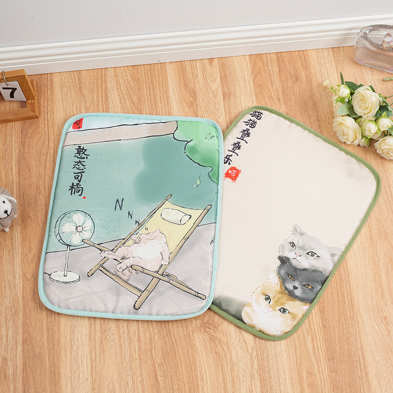 Almohadilla de hielo para mascotas de verano para prevenir el golpe de calor y enfriar Almohadilla de dibujos animados con estampado para perros Almohadilla de nido universal para gatos Almohadilla de seda de hielo Almohadilla de enfriamiento para mascotas