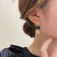 韓國耳環誇張紅色新款潮秋冬黑色蝴蝶結耳飾氣質復古耳釘女小代發