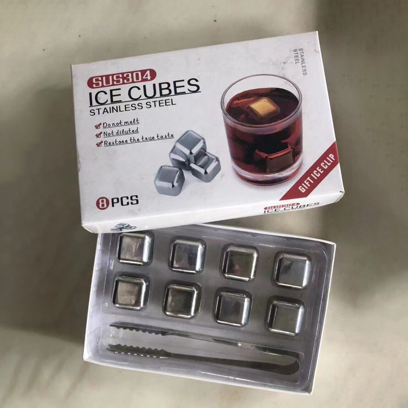 Alimentos grado acero inoxidable 304 cubo de hielo rápido-congelado partículas de hielo metal whisky hielo vino piedra clip traje caja de regalo