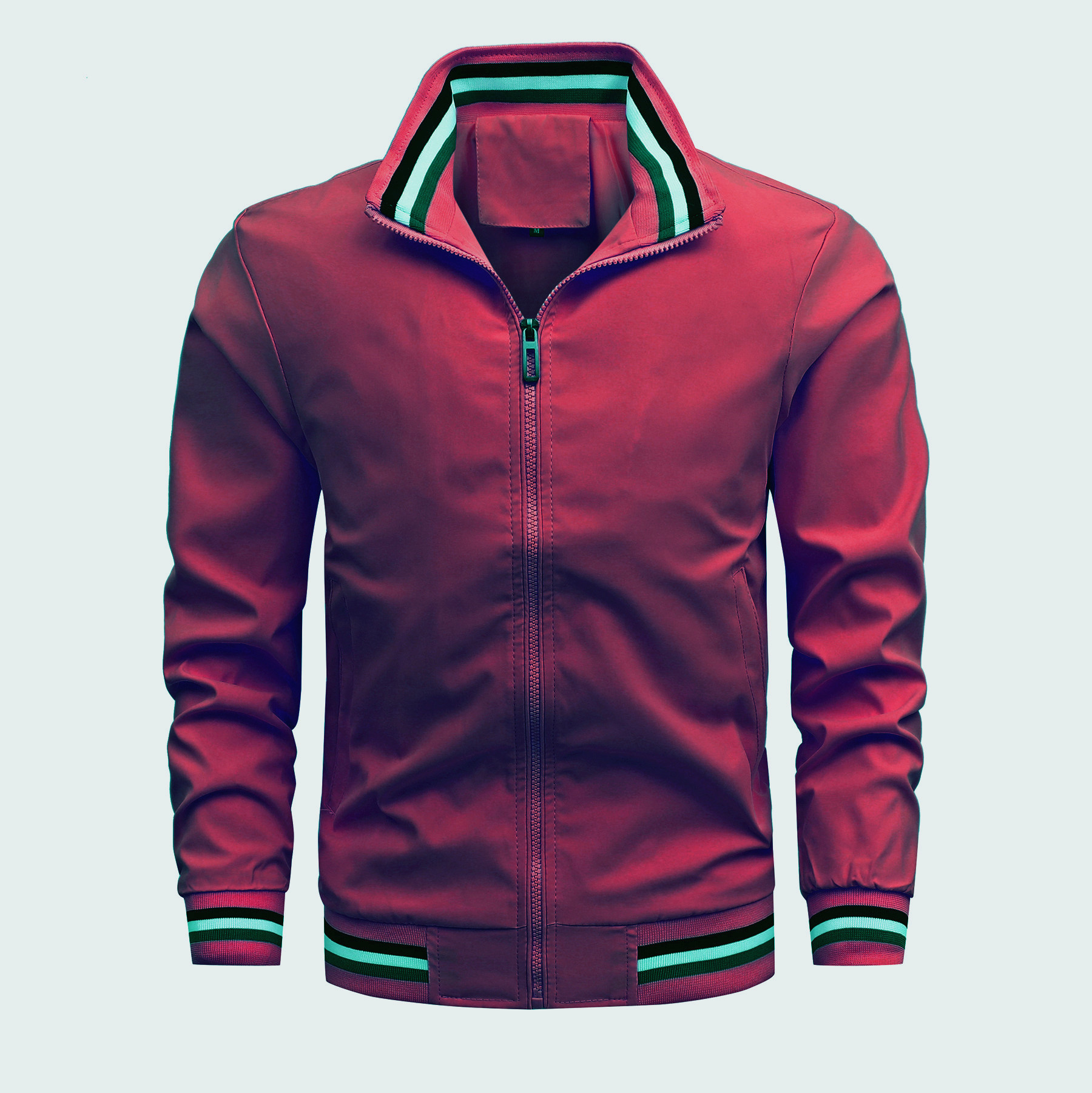 Primavera y otoño cremallera béisbol blanco juventud ordinaria costura lateral bolsillo sin capucha casual ajuste en stock chaqueta