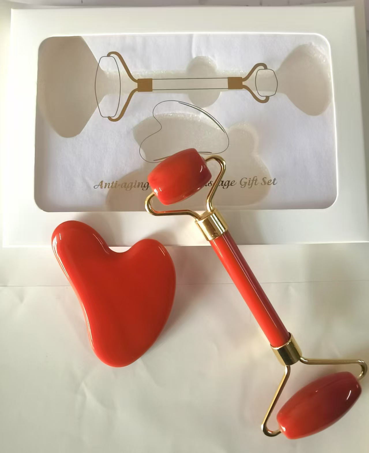 Jade rodillo de masaje facial traje de doble cabeza de metal manual belleza facial relajante dispositivo cara empujando aparato al por mayor