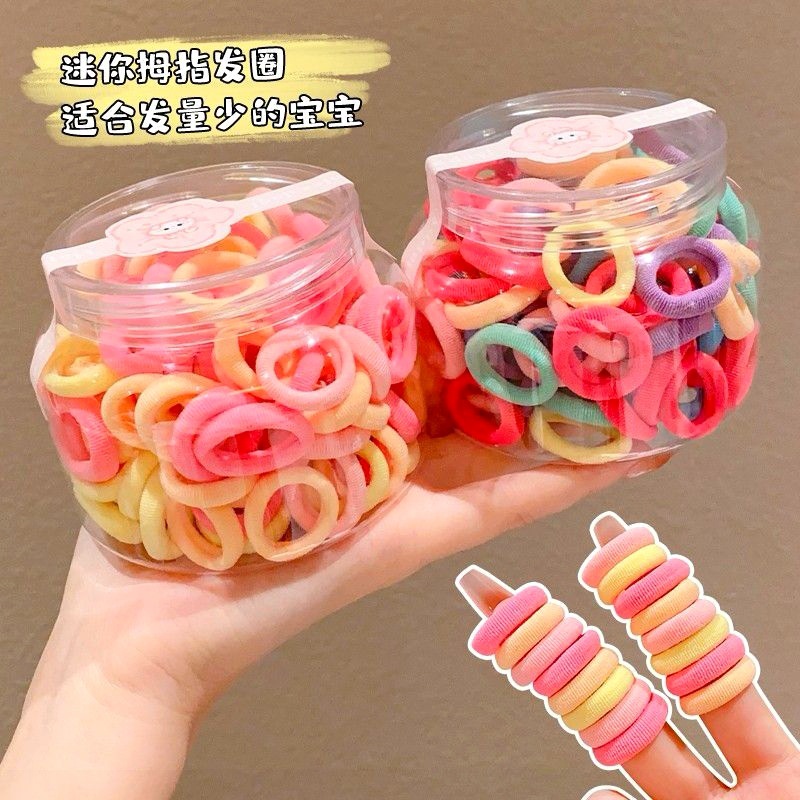 고탄성 어린이 머리끈, 컬러풀한 수건링, 포니테일 머리끈, 머리 상하지 않는 고무줄, 아기 머리띠, 엄지반지