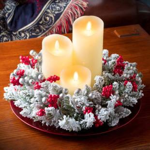 2022 Amazon New Christmas Wreath Flocked Christmas Candle Wreath Desktop Mini Candlestick Wreath Decoration