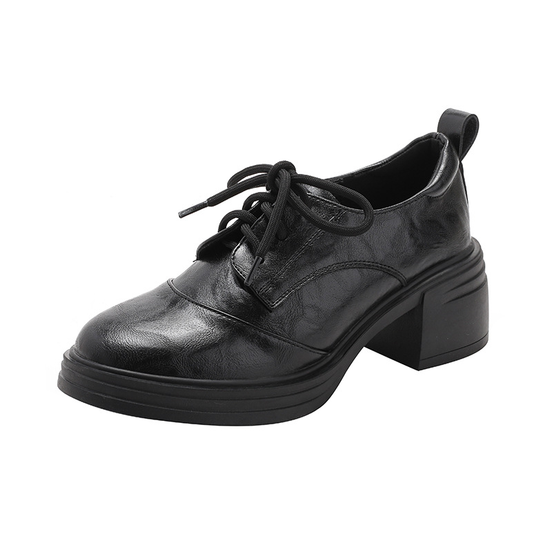 Retro Damen Loafer Mit Plüsch Und Dicker Sohle Schnürschuhe Leder_voghion.com