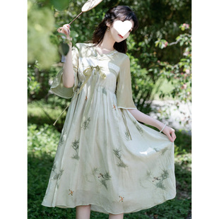 Forest-Style Fresh Literary Girl Improved Chinese-Style Han Element V-Neck Fairy Dress 2024 Summer New Model