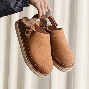 Foreign Trade Summer New Birkenstocks Baotou Half Slippers Women's Genuine Leather Thick-soled Elevated Sandals for Men Couple's Shoes Outwear Trendy Shoes