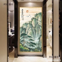 入户门正对墙挂画玄关装饰画泰山日出图有山无水过道走廊竖麦太保
