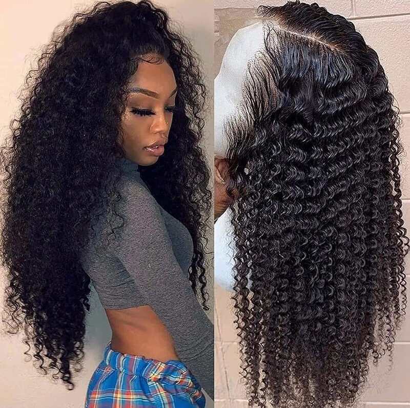 Cross-Border New European and American Wigs, Women's Front Lace Black Middle Parted Long Curly Hair, Small Curly Hair, Chemical Fiber Headgear Wigs