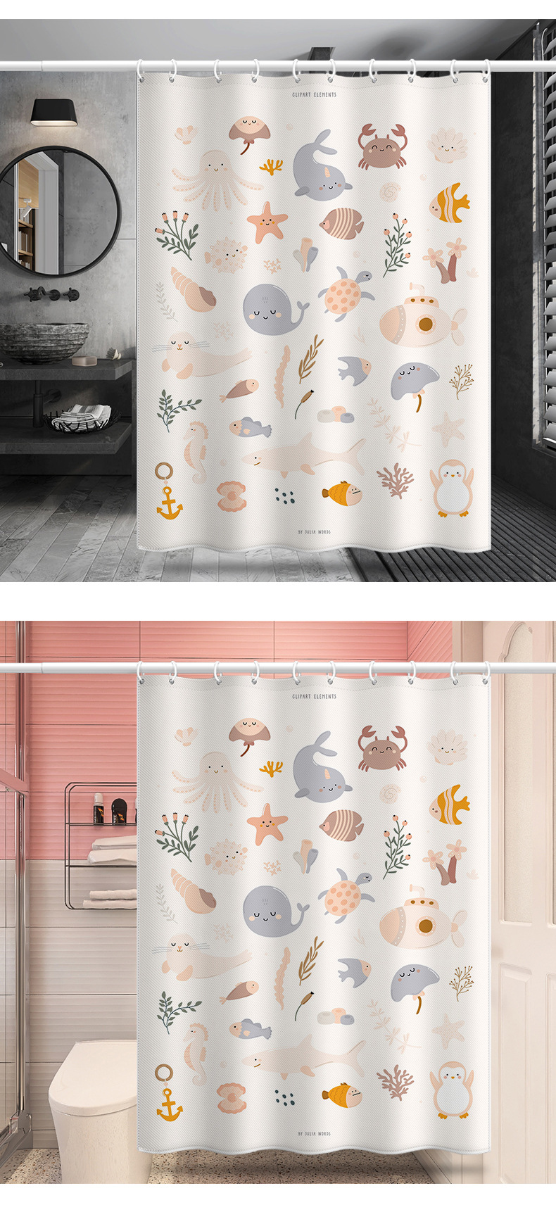 Waterproof 3d Digital Print Shower Curtain Animal Pattern_voghion.com