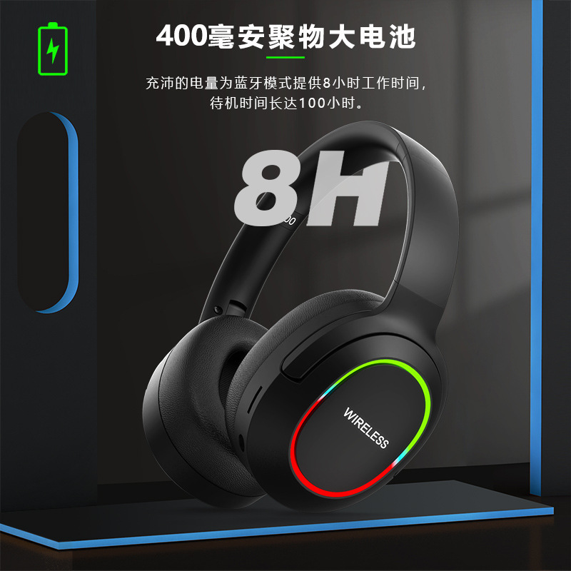 クロスボーダーLED発光折りたたみヘッドセットbluetooth 5.3低遅延ワイヤレスイヤホン|undefined