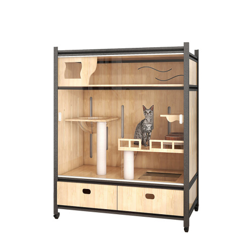 Mengzhu luxury cat cage double-decker cat villa wholesale cat delivery room extra large cat cage steel frame cat house solid wood cat cabinet
