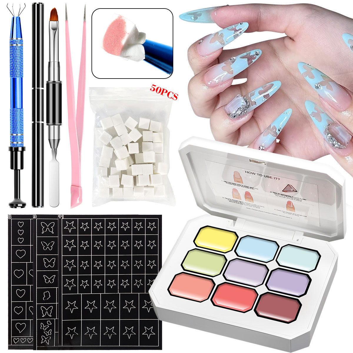 Nuevo Jiugong Ge Flap Face Jacquard 2025, nuevo pegamento de transferencia de uñas en relieve de pintura libre de lavado Aurora