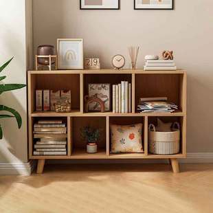 Bookcase Storage Cabinet Floor-Standing Bookshelf Simple Narrow Cabinet Home Living Room Free Combination Grid Cabinet Imitation Solid Wood Storage Cabinet