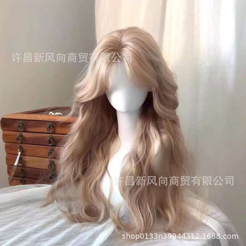 Wig for Women with Middle Parting, Refined Style, Milky White and Golden Egg Roll, Long Curly Hair, Full Headgear, Live Broadcast Anchor, Large Curly Long Style Wig for Women with Middle Parting, Refined Style, Milky White and Golden Egg Roll, Long Curly Hair, Full Headgear, Live Broadcast Anchor, Large Curly Long Style