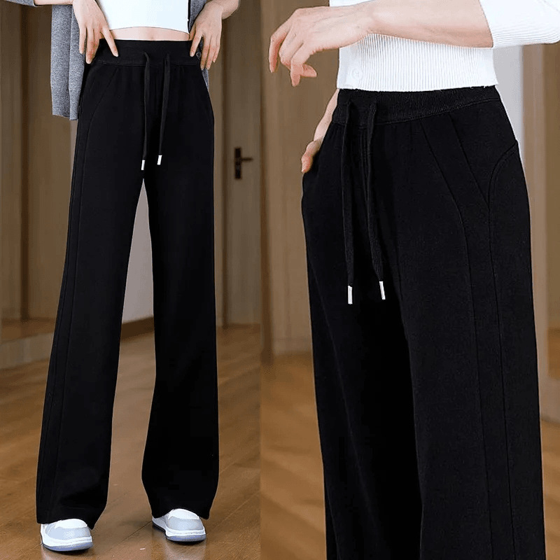 2024 nueva versión estrecha de primavera y verano de pantalones anchos de cintura alta que son delgados, sueltos y versátiles, pantalones casuales de moda drapeados para uso exterior