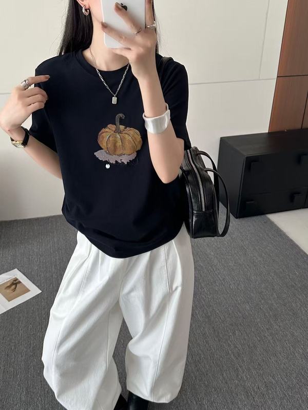 欧货爆款卡通趣味南瓜印花磨毛短袖T恤2025早秋短款显瘦减龄上衣|undefined