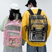 工厂直供翻盖防水双肩包男生轻便透明书包通勤运动健身pvc背包女
