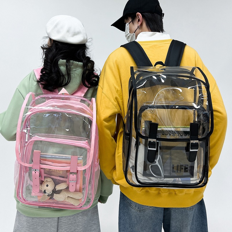 工厂直供翻盖防水双肩包男生轻便透明书包通勤运动健身pvc背包女