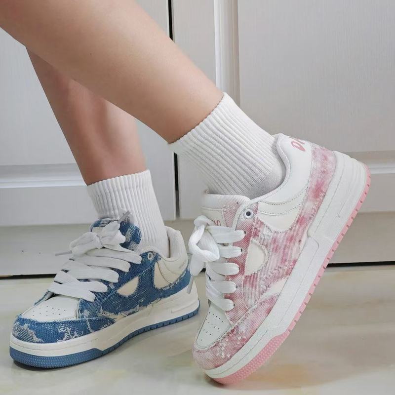 Denim Color Matching Board Shoes Women's Spring and Autumn New Casual Sports Shoes Breathable Wear-Resistant White Shoes Women's