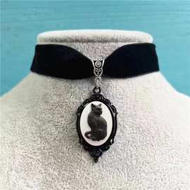 跨境 外贸 哥特式复古朋克猫咪项链吊坠 厂家直销