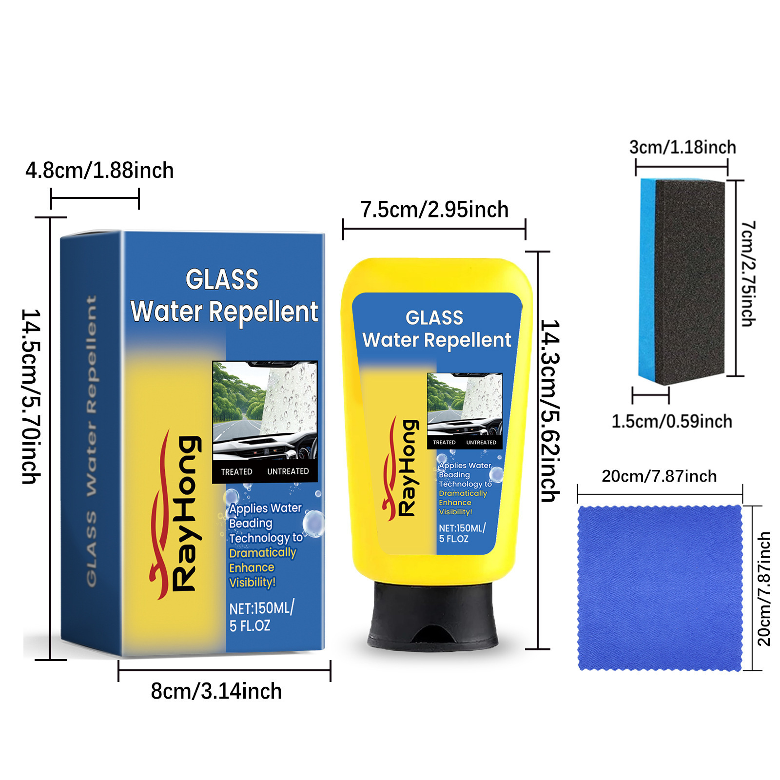 Rayhong Car Glass Oil Film Cleaner, Car Window Windshield Cleaning, Rain-Proof and Anti-Fog Car Glass Cleaner
