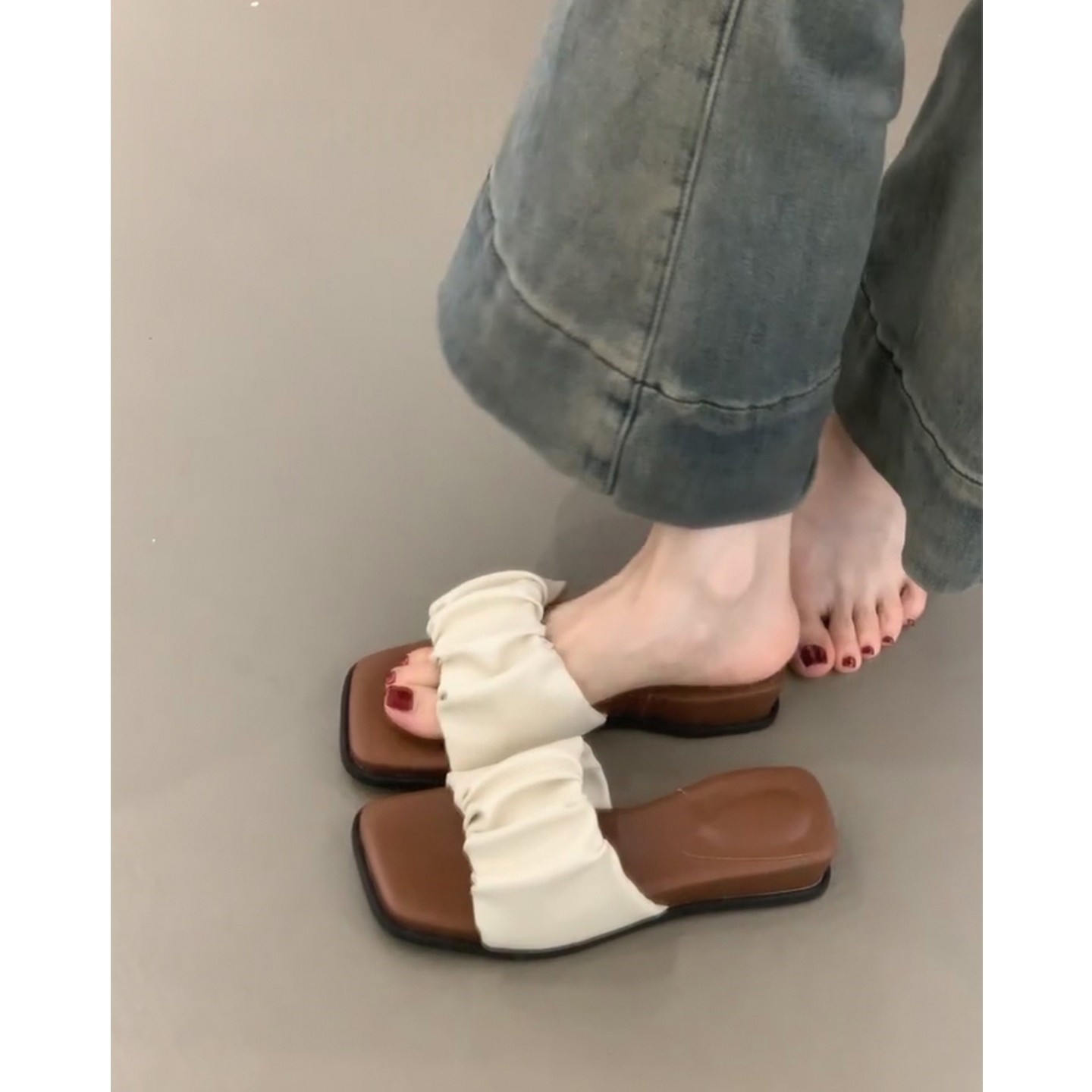 Cloud Square-Toe Slippers for Women's Outer Wear Summer New French Style Gentle Fairy Style with Skirt Flip-Flops Thick-Soled Sandals