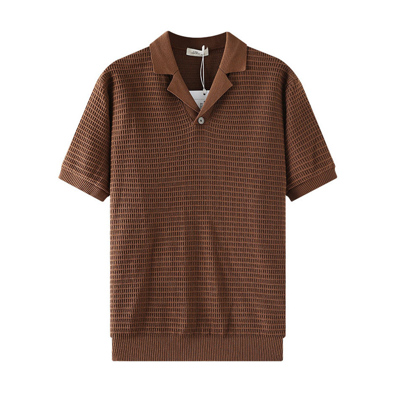 Cuba cuello polo camiseta camiseta de manga corta hombre waffle viejo viento de negocios hielo verano fábrica transfronteriza al por mayor