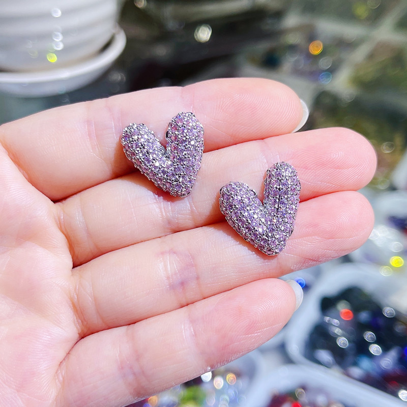 Fashion Heart Shape Copper Inlay Zircon Ear Studs 1 Pair