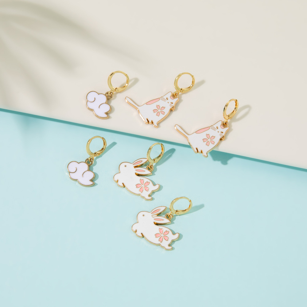 new creative cartoon cat earrings personality small fashion pink rabbit cat cloud ear clip