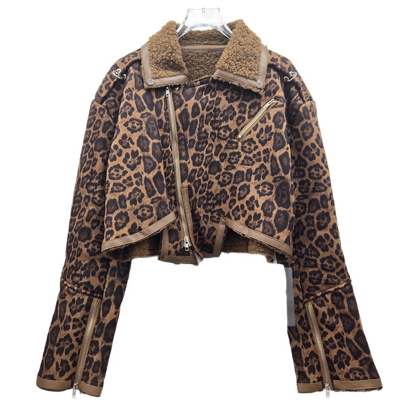 Retro impresión de leopardo para mujeres otoño y invierno 2025 nueva moda coreana irregular chaqueta explosiva universal chaqueta de algodón