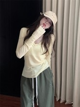 辣妹v领薄款t恤女2024夏季新款内搭打底衫设计感修身显瘦长袖上衣