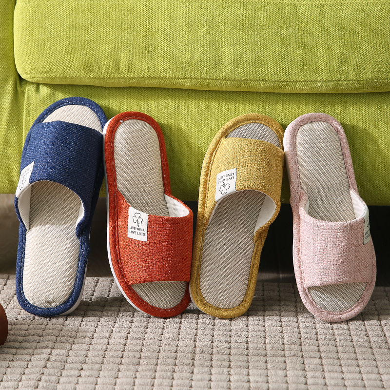 New home linen slippers female indoor non-slip resistance grinding couple slippers men's four seasons flood slippers manufacturers wholesale