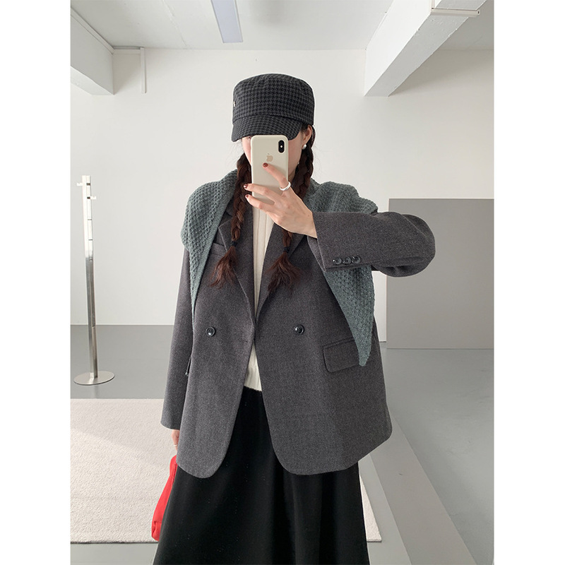 Huang Zheng's High-End Lapel Woolen Suit Jacket for Women in Autumn and Winter Elegant Work Clothing Outer Shawl Two-Piece Set 541090