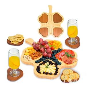 Outdoor Wooden Cheese Tray with Coaster, New Style Solid Wood Deli Tray with Handle, Wooden Fruit Tray