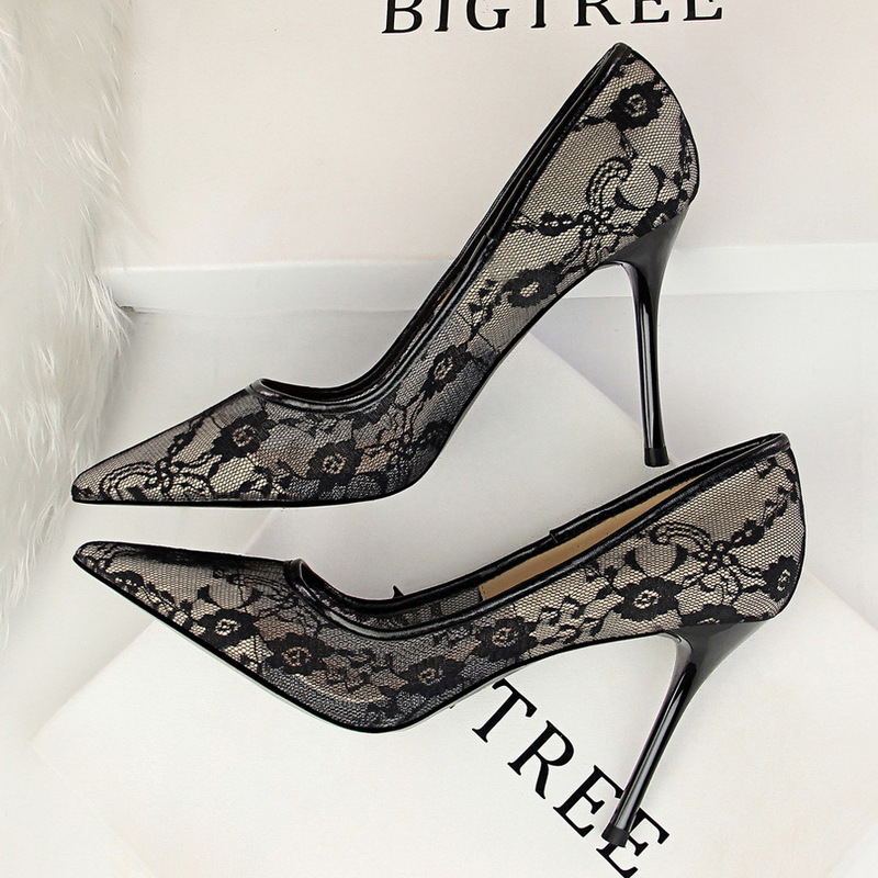 1853-1 European and American sexy slimming high heels women's shoes stiletto high heel shallow mouth pointed mesh hollow lace shoes 1853-1 European and American sexy slimming high heels women's shoes stiletto high heel shallow mouth pointed mesh hollow lace shoes