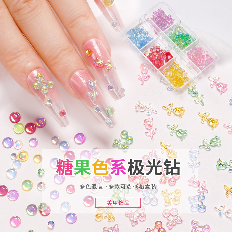 Nueva celebridad en línea transfronteriza ins estilo 6 cuadrícula Aurora color caramelo en caja joyería pequeña cereza pequeña diamante redondo rosa joyería