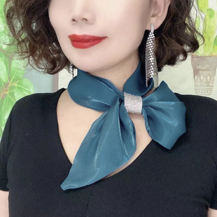Silk Scarf Small Long Internet Celebrity Same Style Flash Diamond Elegant Scarf All-Match Summer Thin Narrow Scarf Sunscreen Neck Protection Scarf for Women