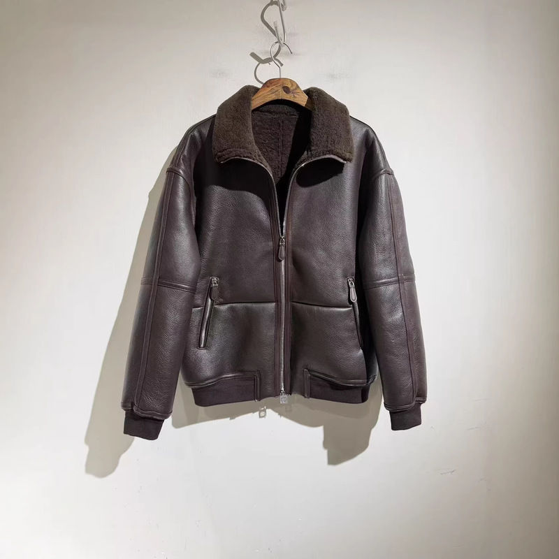 Men's Winter Leather Jacket with Fur Lining, Thickened Lamb Wool Cotton Coat, Suede Biker Leather Jacket