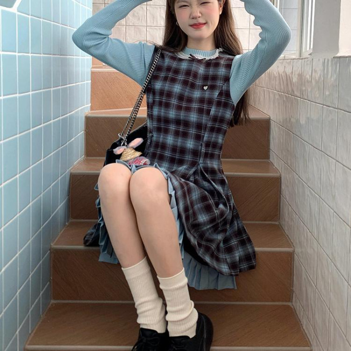 Single plaid sundress (with lining) / S