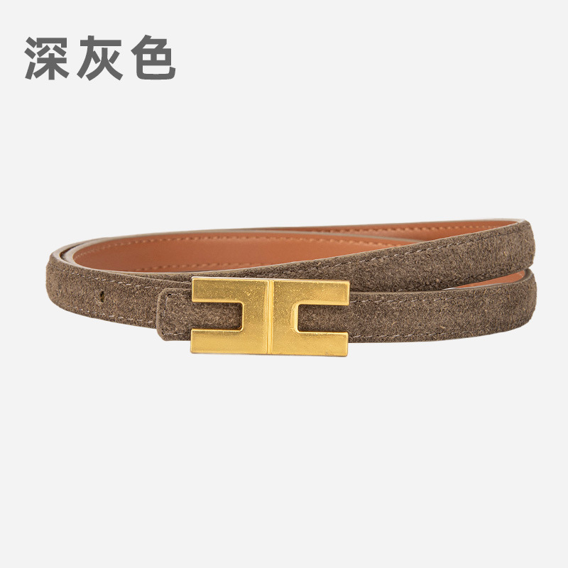 绒面磨砂真皮1.5cm女士腰带小众字母装饰牛仔裤带高级牛皮皮带女|undefined