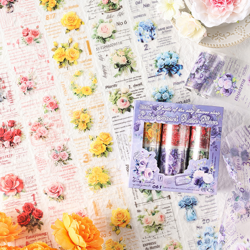 Florista de Chengnan transparente impermeable pet cinta adhesiva cubierta caja diy diario diario pegatinas de flores retro transfronterizas ramo pegatinas