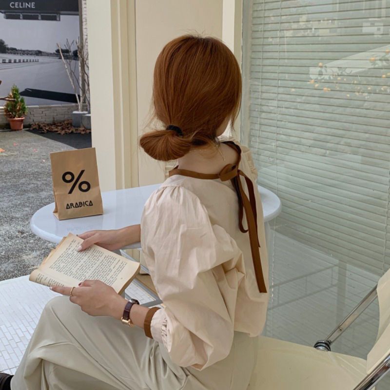小众春装新款长袖衬衫女2025感设计灯笼袖上衣韩版气质衬衣宽松|undefined