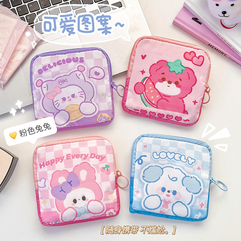 Dibujos animados de gran capacidad tía toalla bolsa de almacenamiento chica portátil tía bolsa mensual Linda servilleta sanitaria bolsa de almacenamiento monedero