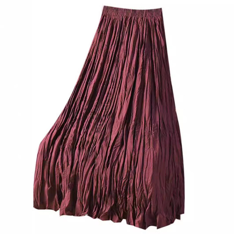 Textured Pleated Skirt for Women 2025 Spring and Summer New Style Large Swing Floor-Length Skirt Simple Lazy Draped Pleated Skirt