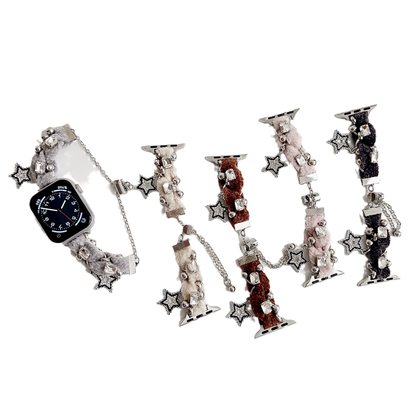 Подходящее для Apple Watch Applewatch9 плюшевый пентагональный браслет IWATCHS10 осень и зима Ultra2 для женщин